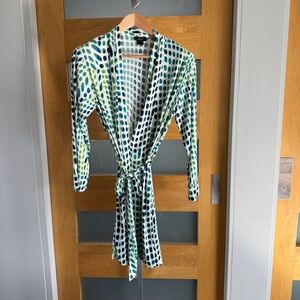Natori Blue and Green Polka Dot Robe